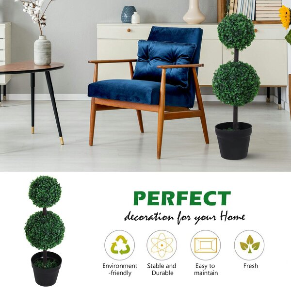 Wyld Haus Tonami Set Of 2 Artificial Boxwood Ball Trees In Pots Designed For Indoor Display