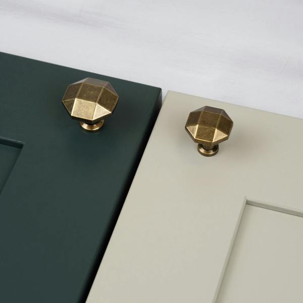 Octagonal shaped antique brass knobs