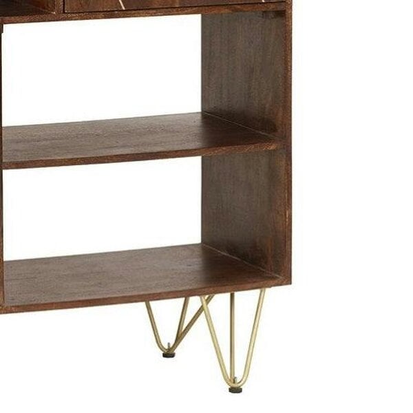 Wyld Haus Bandung Dark Mango Wood and Gold Storage Cabinet 4 Shelves 2 Doors
