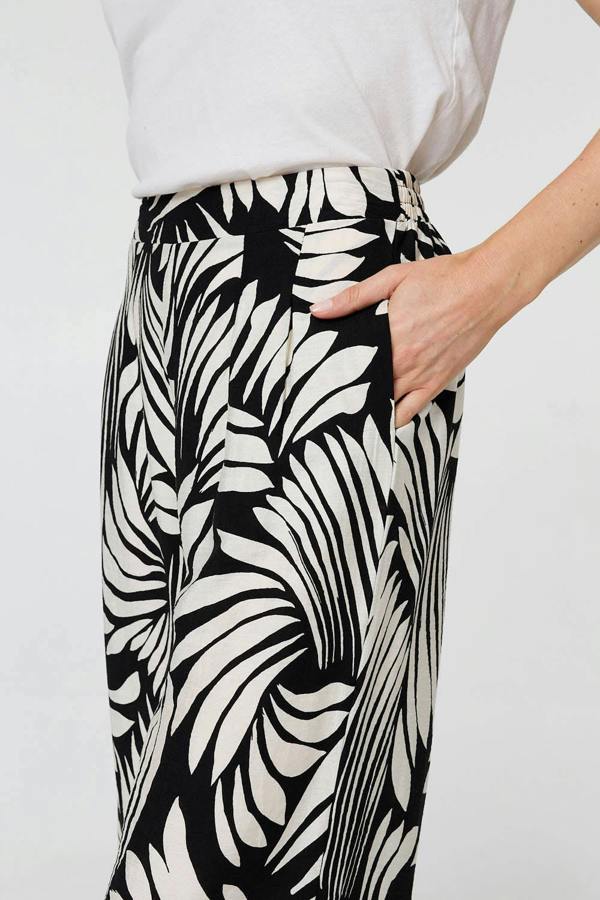 Black | Abstract Print High Waist Wide Trousers