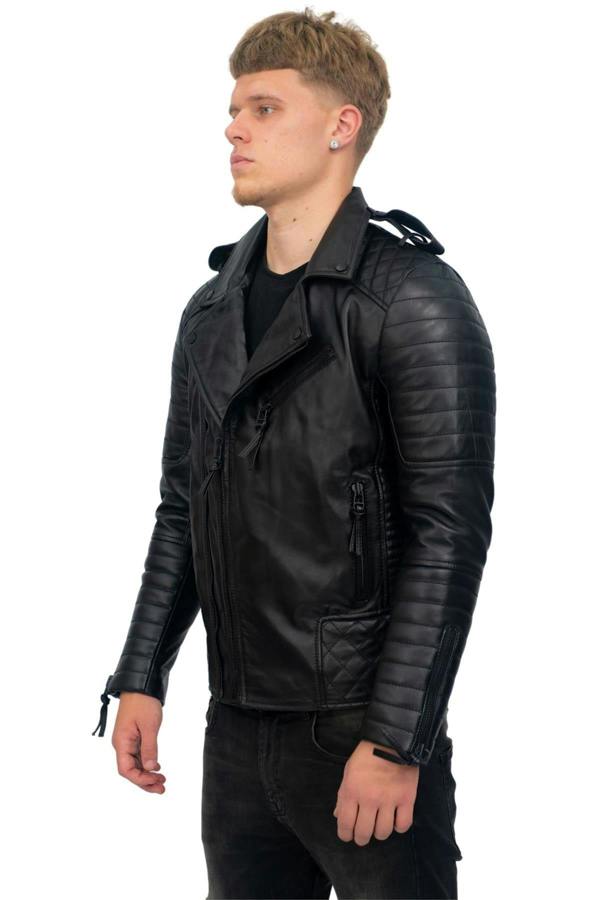 Infinity Leather Mens Slim-Fit Double Zip Brando Leather Biker Jacket-Cairo