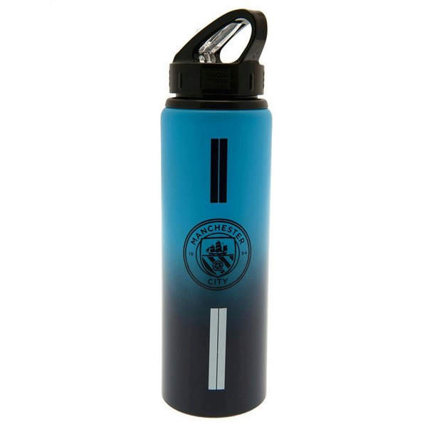 Manchester City FC Stripe Aluminium Water Bottle - Sky Blue/Black/White