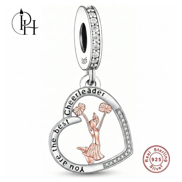 Parus Home Cheerleader Charm Pandora Compatible 925 Sterling Silver Heart Dangle, Sport Jewellery For Bracelet