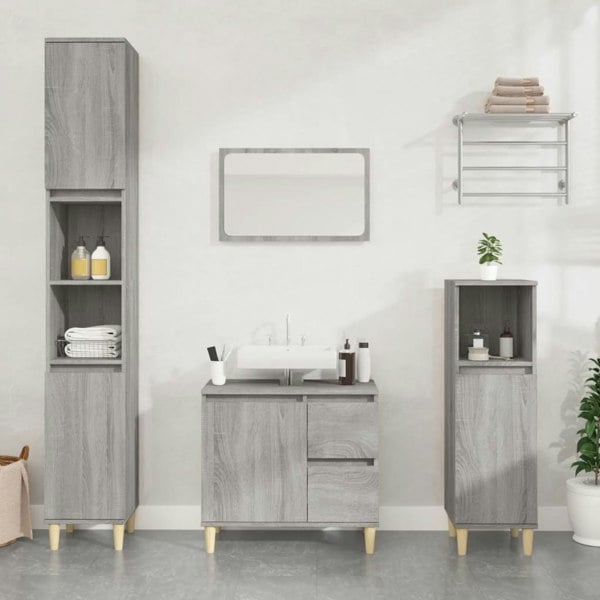 Berkfield 3 Piece Bathroom Cabinet Set Grey Sonoma Engineered Wood