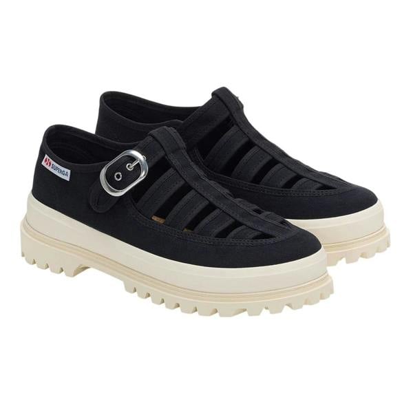 Superga Womens/Ladies 3541 Alpina Gurkha Fisherman Sandals - Black/Off White - 