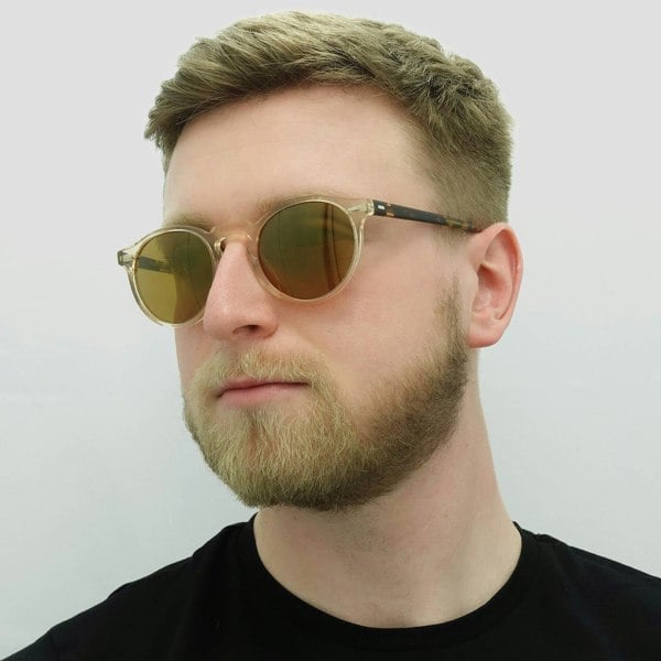 Oliver Peoples Sunglasses Gregory Peck OV5217S 1485W4 Buff and Dark Tortoise Brown Gold Mirror