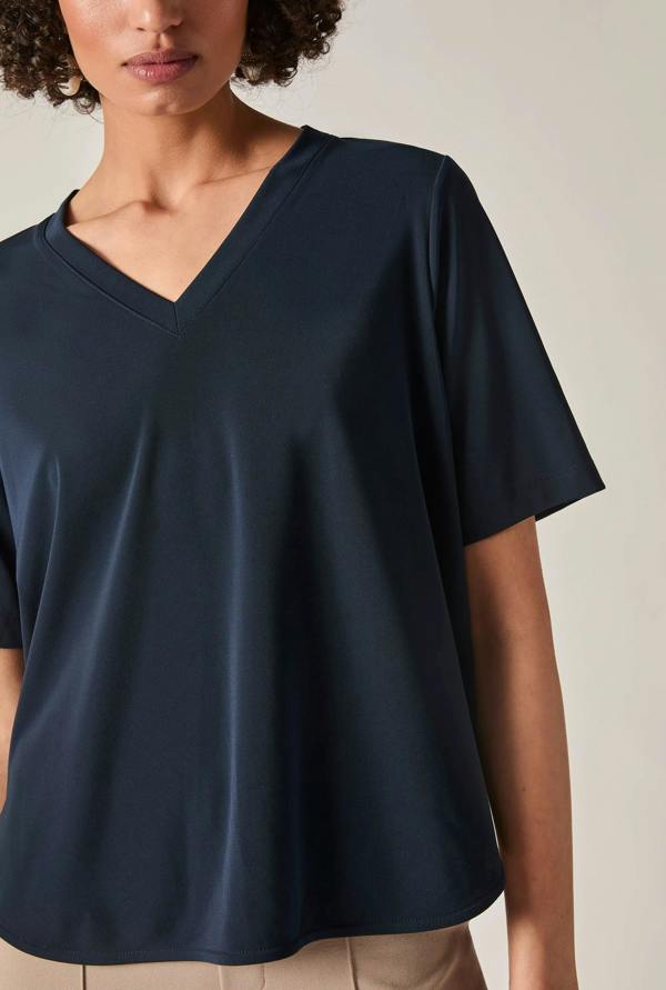 James Lakeland Navy Jersey V-Neck Top