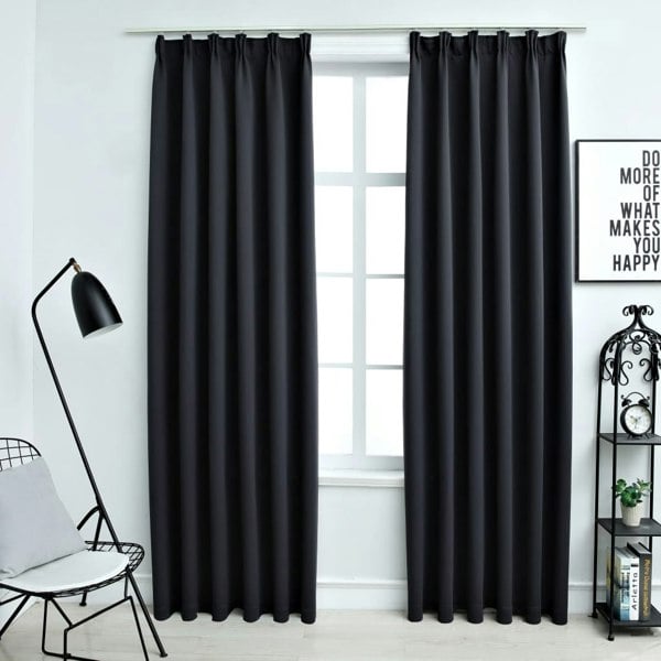 Berkfield Blackout Curtains with Hooks 2 pcs Black 140x225 cm