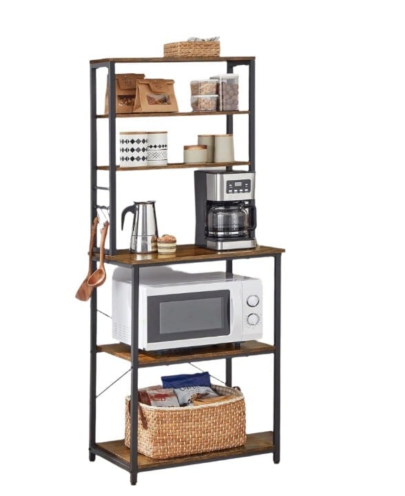 Modcraft Industrial Kitchen Storage Rack with 6 Shelves & 6 Hooks, Adjustable Middle Shelf