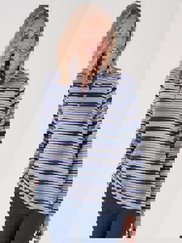 PennyPlain Stripe Zipped Funnel Neck - Navy