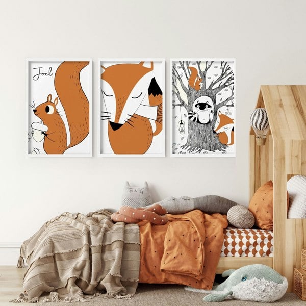 Fox prints for Woodland Nursery wall decor | set of 3 wall art prints