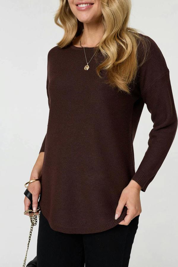 Chocolate | Textured Batwing Long Sleeve Jumper