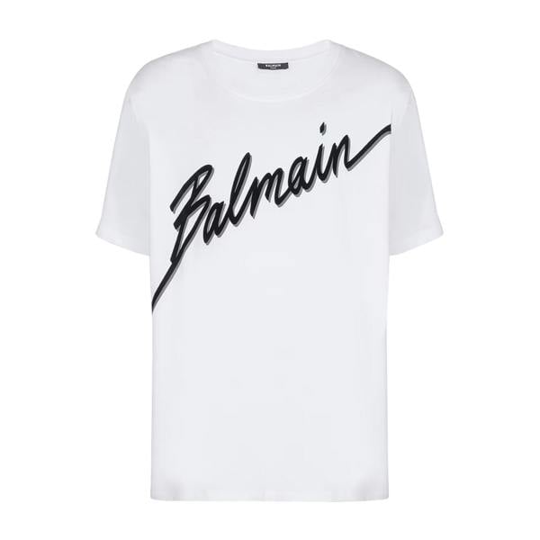 Balmain Flocked Balmain Letter Logo T-Shirt   in  White