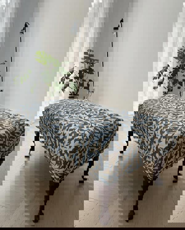 Blue velvet upholstered footstool ottoman with solid wood legs for living room - ISTOOLS