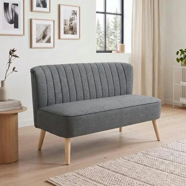 2 Seater Sofa for Living Room, Modern Linen-Look Fabric Couch, Armless Loveseat Sofa Settee for Bedroom, Dark Grey - Dark Grey