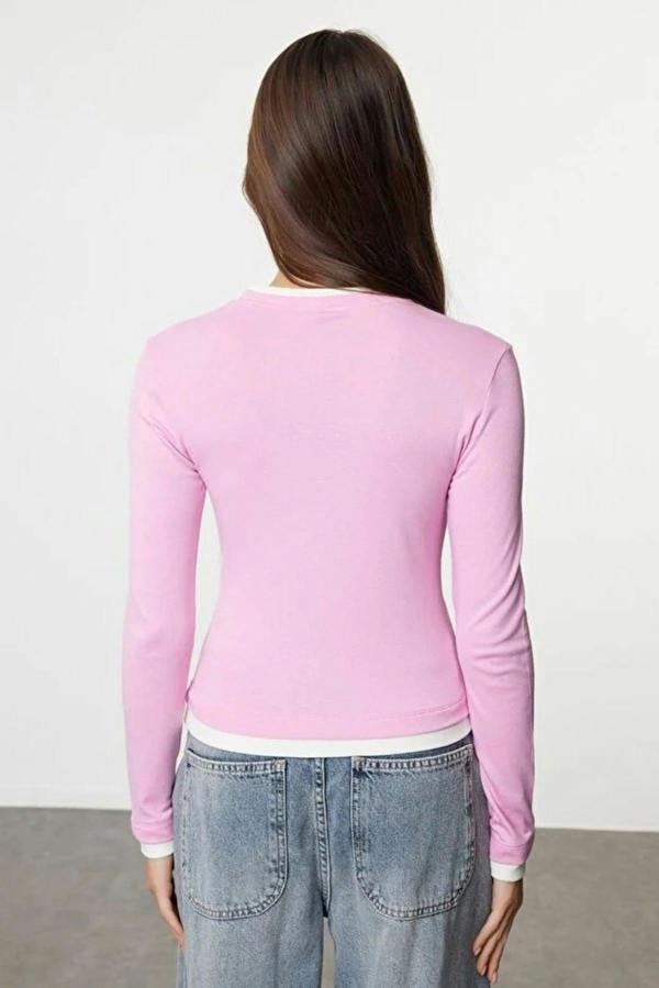 WOVCOR Color Block Fitted Knit Blouse