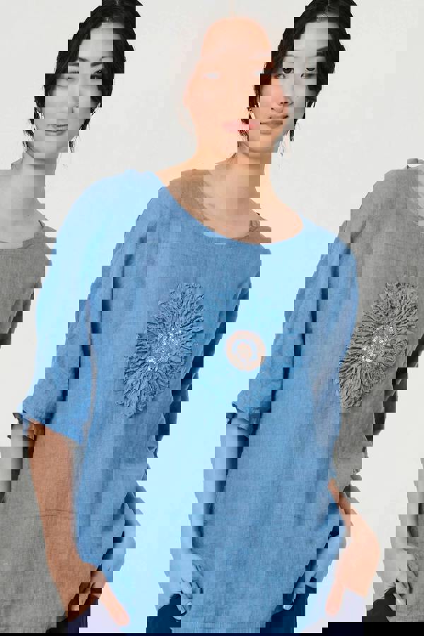 Light Blue | Sequin Textured Detail Relaxed Top