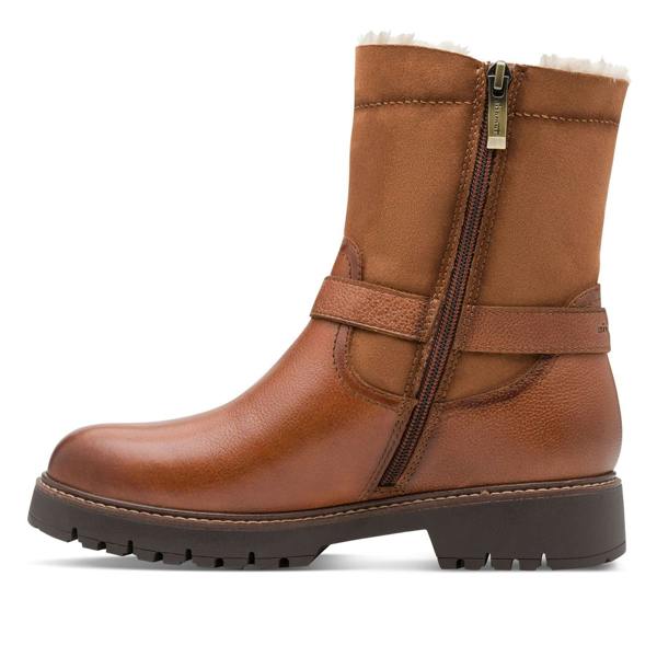 Tamaris Womens Winter Cognac Tan Brown Leather Buckle Zip Biker Ankle Boots
