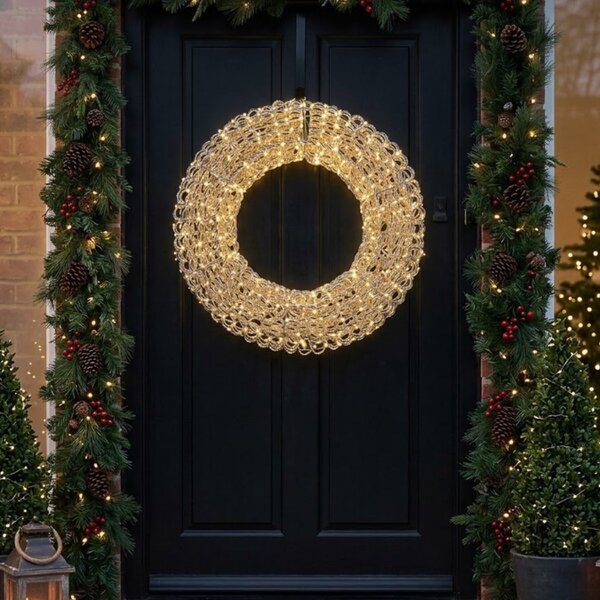 Garden Greatness Large Silver Metallic Looped LED Festive Wreath