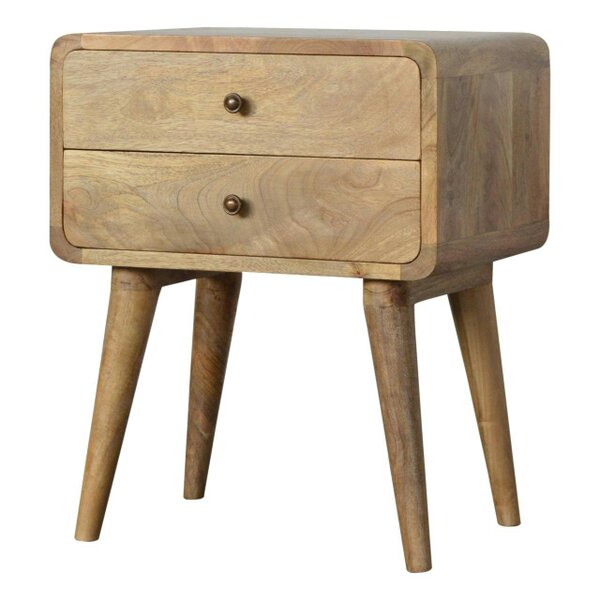 Wyld Haus Trapani Curved Oak Mango Wood Bedside Table 2 Drawers