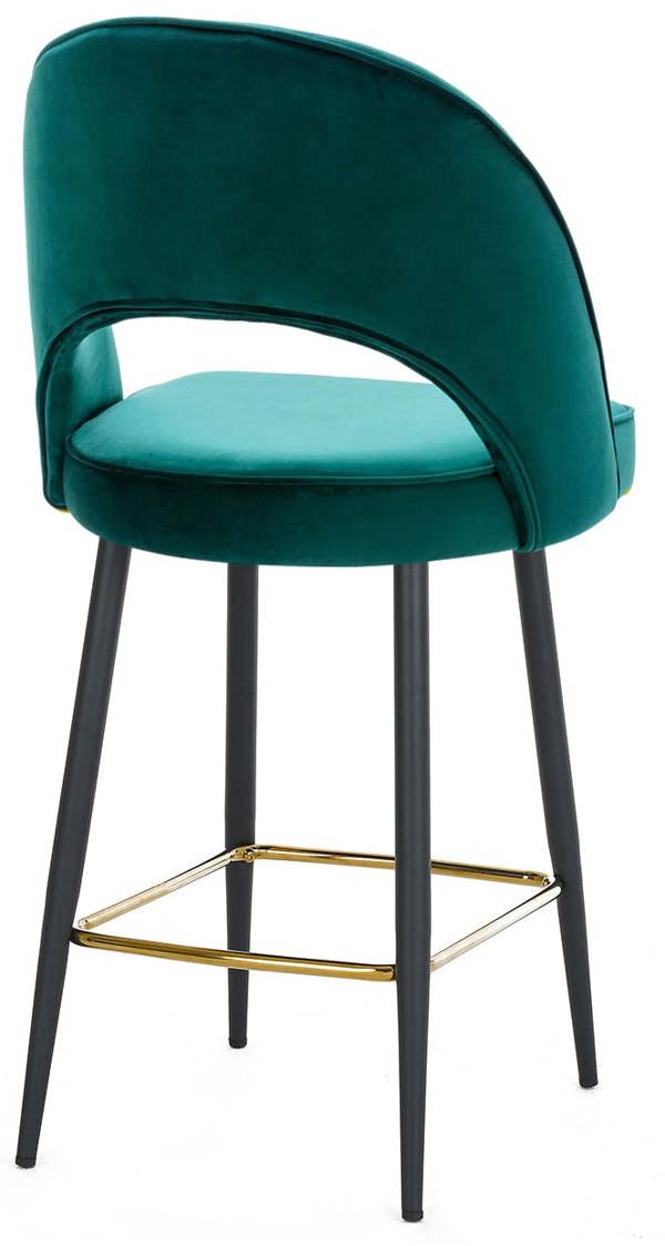 Lamboro Chelsea Velvet Kitchen Stool, Sage Green, Gold Footrest & Black Legs