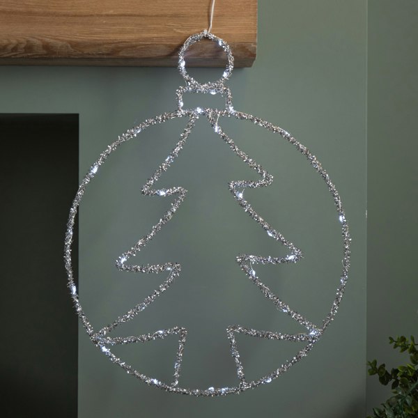 Samuel Alexander 49cm Battery Powered Light up Silver Christmas Tree Ball with Twinkling LEDs