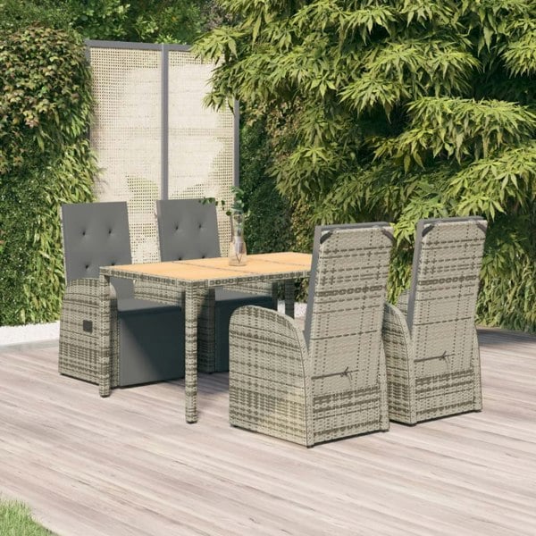 Berkfield 5 Piece Garden Dining Set Grey Poly Rattan&Solid Wood Acacia
