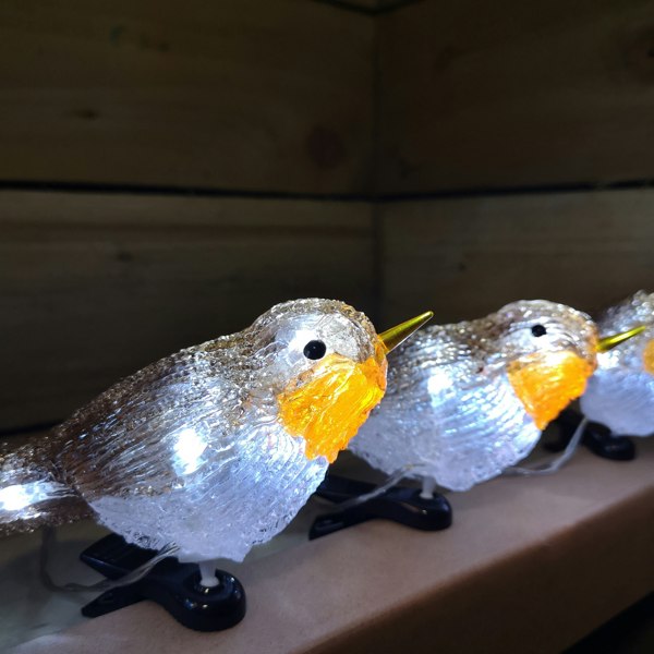 Samuel Alexander 5 Acrylic Indoor Outdoor Robin Christmas Lights with 30 Ice White LEDs