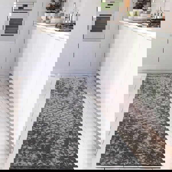 Machine Washable Flatweave Rug Geometric Black