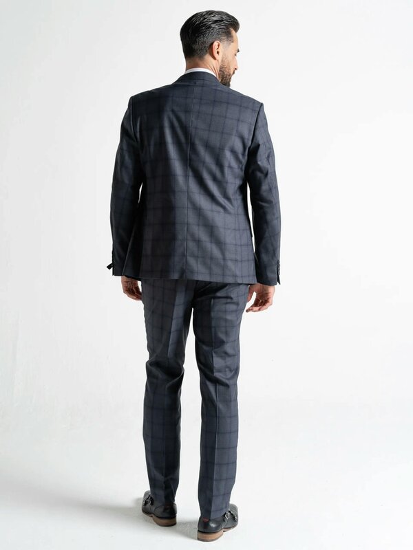 V2 Classic Kensignton Three Piece Suit - Dark Grey with Black Checks