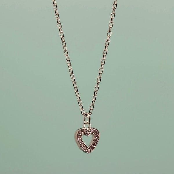Pink Crystal Heart Necklace - Sterling Silver - MYLEE London