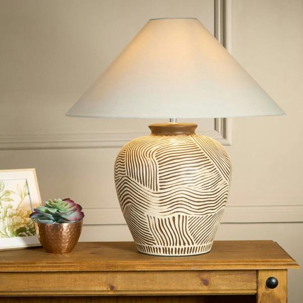 Pagazzi Lighting Tangier Cream & Brown Ceramic Table Lamp