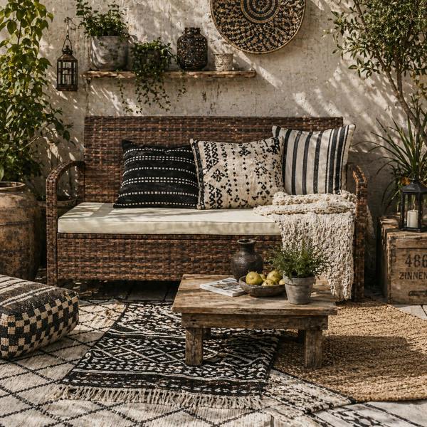 Wyld Haus Rarette Rattan Brown Garden Storage Bench With Cushion 125L Capacity