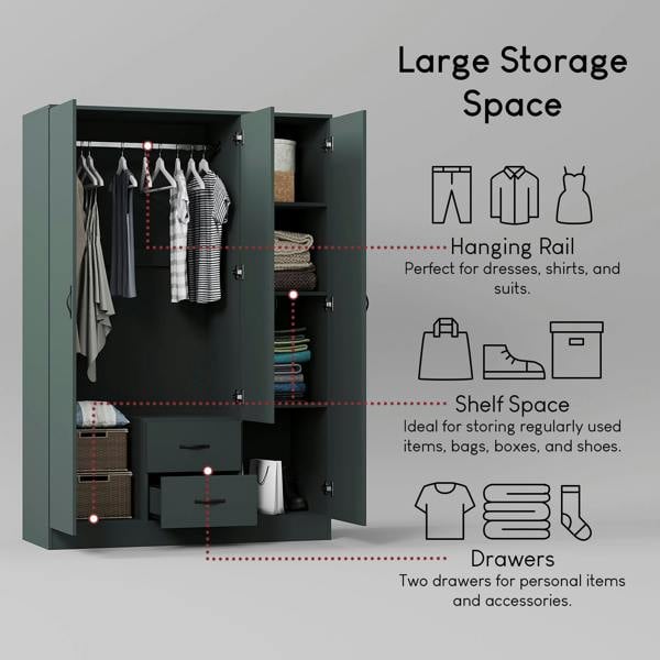 Vida Designs Riano 3 Door 2 Drawer Mirrored Wardrobe