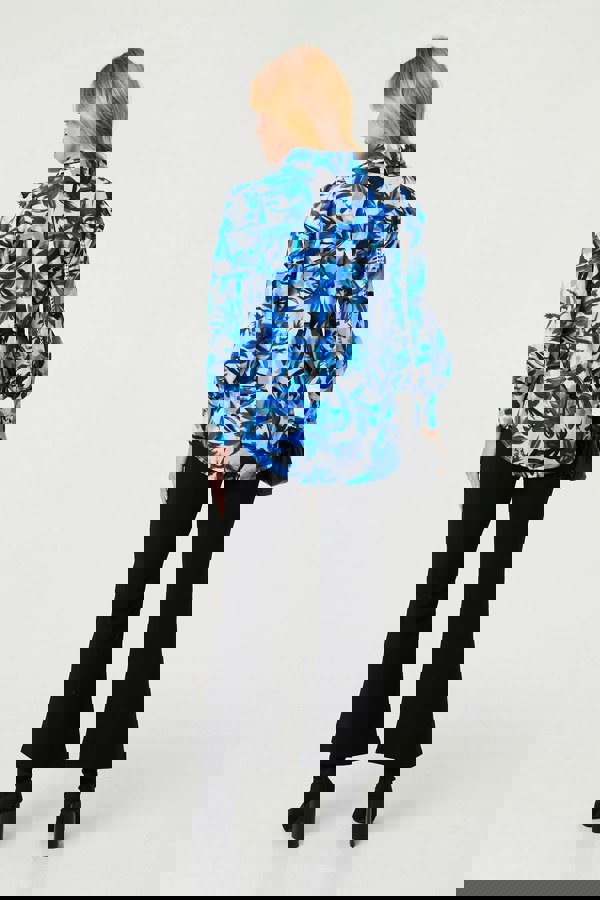 Blue | Brushstroke Print Long Puff Sleeve Shirt
