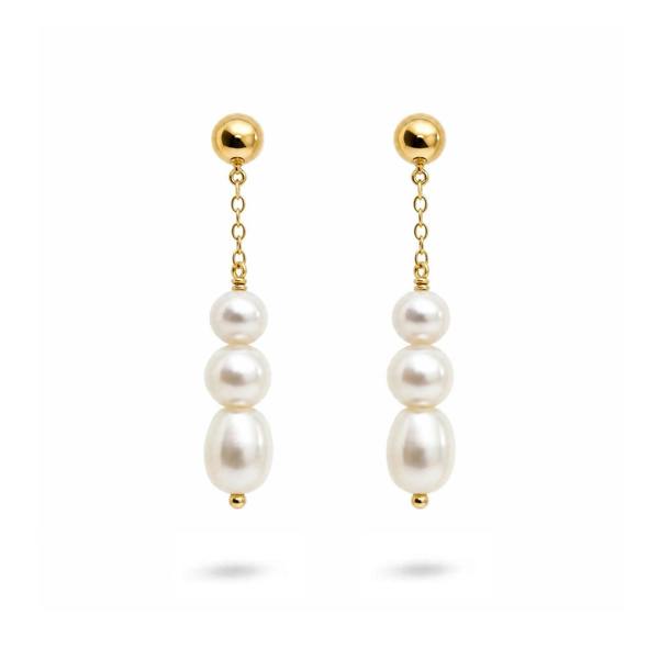 Gold Trip Timeless Three Pearl Drop Earrings