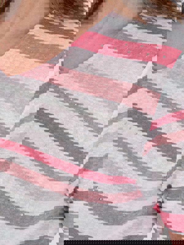 TIGI Stripe And Diamante V Neck Top