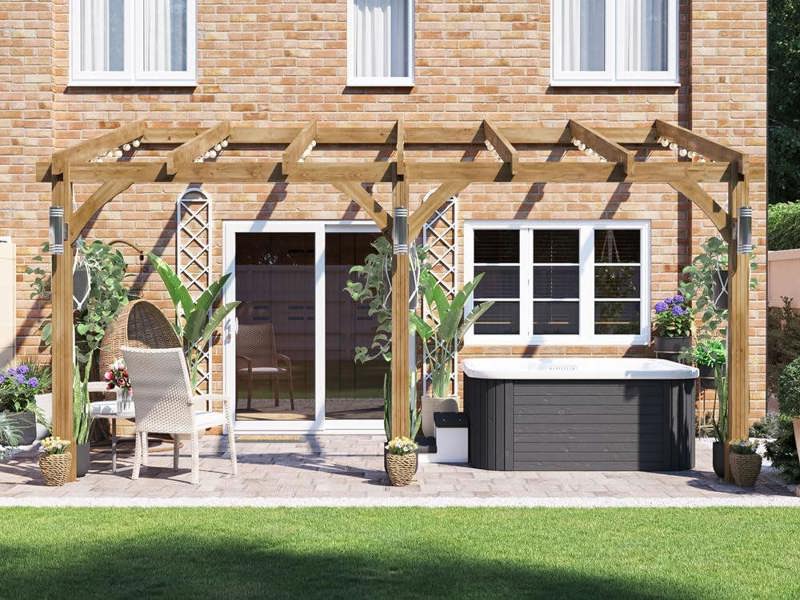 Dunster House Wooden Lean To Pergola Kit 5m x 3m Wall Mounted Garden Plant Frame Leviathan