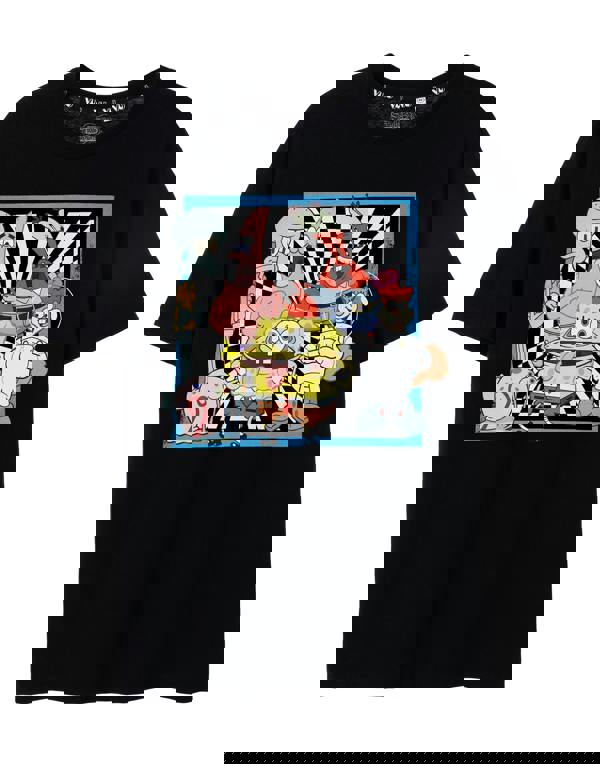 SpongeBob SquarePants Mens Black Checkerboard Group Short Sleeved T-Shirt