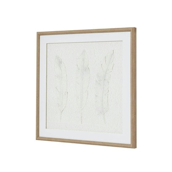 Wyld Haus Les Vans White 3 Feathers Art Mounted In Beaded Frame