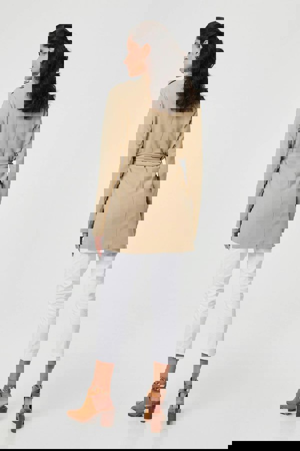 Khaki | Self Tie Thigh Length Lightweight Coat
