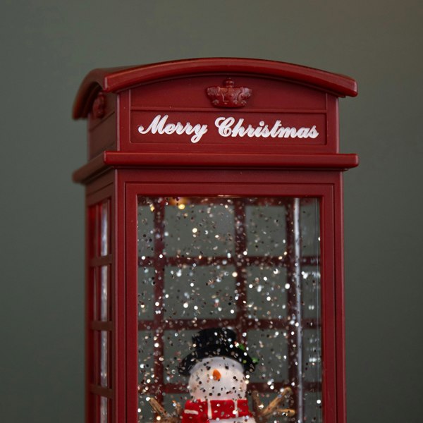 Samuel Alexander 25cm Battery Operated Light up Christmas Phone Box Water Spinner with Snowman Scene & LEDs