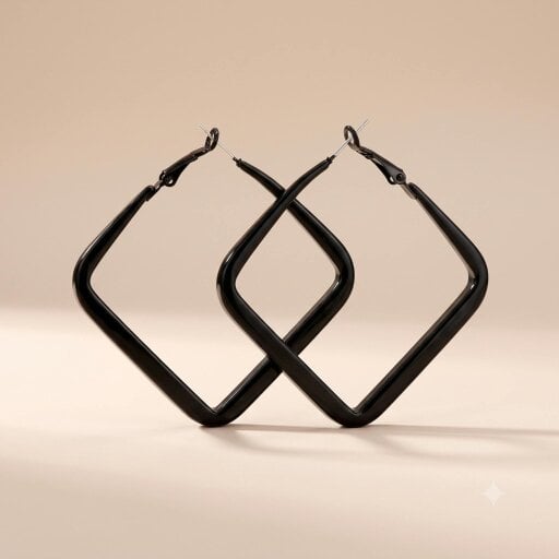 The Colourful Aura Black Square Geometric Large Dainty Threader Statement Hoop Earrings