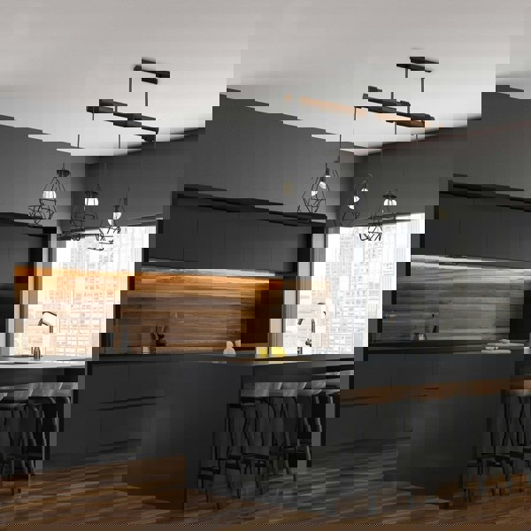 Milagro Acero Pendant Lamp 3XE27 This Hand Made Industrial Style Lamp Is Hand Made from Sleek Black Steel And Natural Dark Wood