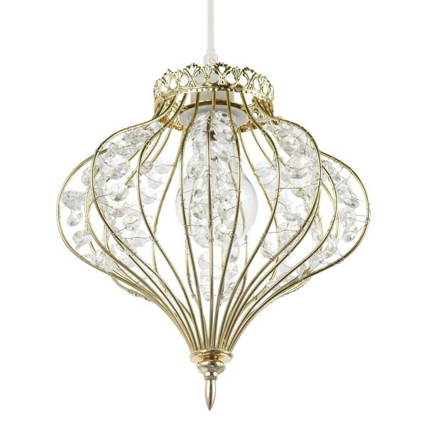 Unique Teardrop Shiny Gold Pendant Lamp Shade with Clear Acrylic Beads Image 8