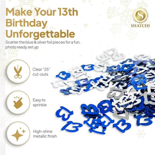 13th Birthday Blue and Silver Metallic Confetti Table Decoration Set for Party Styling image 3
