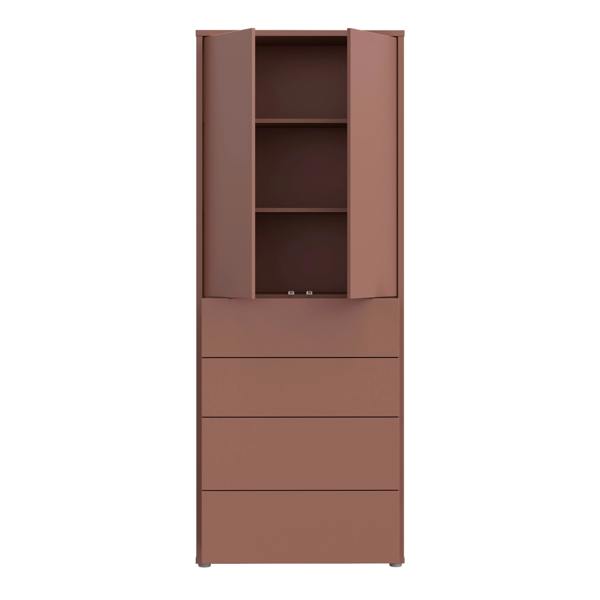 Furniture To Go Alice Springs Tall Storage Cabinet with Push-to-Open Doors & 4 Drawers in Terracotta