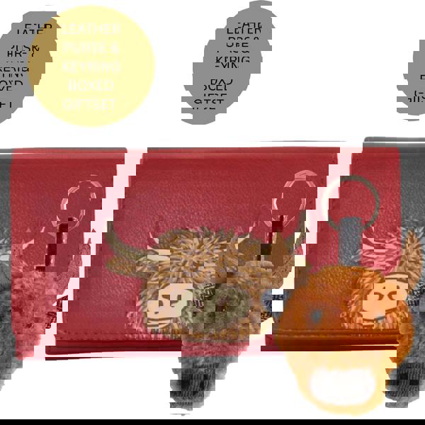 Love EMVY Leather Highland Cow Purse & Keyring Gift Set