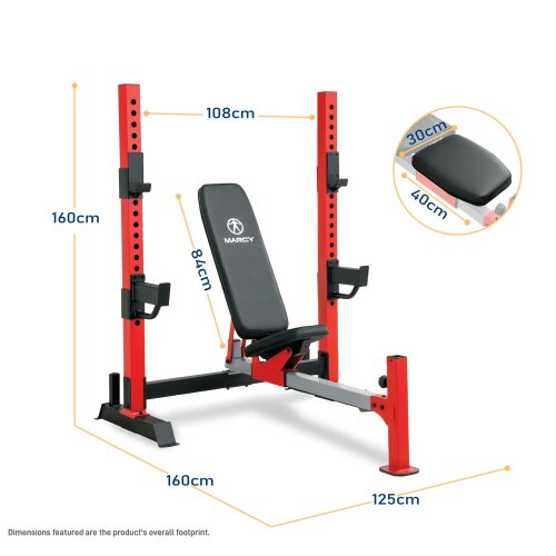 Marcy MWB7096 Olympic Weight Bench Adjustable Hooks & Safety Catchers