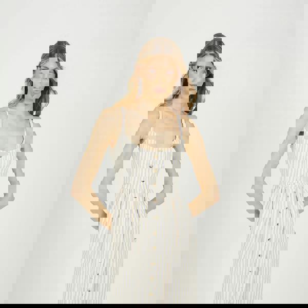 Brave Soul Stone Stripe Button Down Midi Dress - Stone Image 3